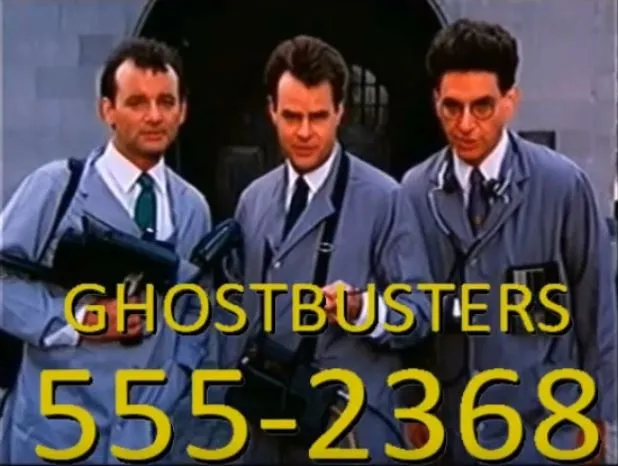 TV ad with phone number for Ghostbusters